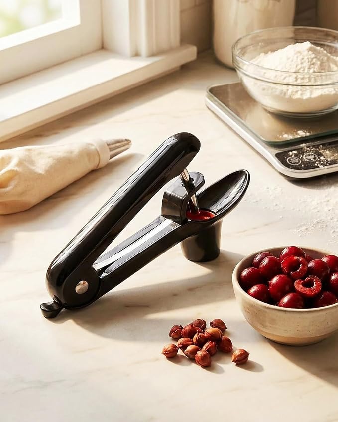 Cherry Pitter, Cherry Pit Remover Tool Cherries Corer Pitter with Hand-held Push, Olive Seed remover stones with lock design, Durable Cherries seed Corer for Cherry Jam -Black