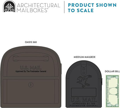 Architectural Mailboxes 6300RZ Oasis 360 Locking Parcel Mailbox with 2-Access Doors, X-Large, Rubbed Bronze | Galvanized steel build with a secure steel cam lock, dual access doors, and hopper delivery door. USPS approved.