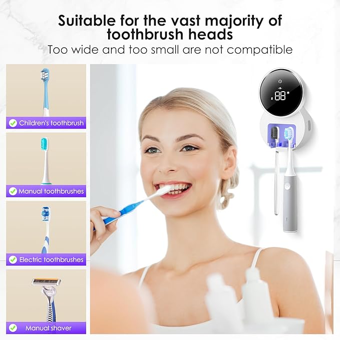 Wall Mounted Toothbrush Holder & Toothbrush Cleaner, Electric Toothbrush Holder