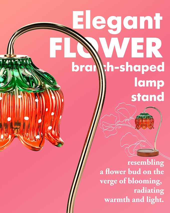 Funistree Flower Candle Warmer Lamp with Timer, Dimmable Candle Lamp Warmer, Christmas Birthday Gifts for Women Mom Her, Housewarming Home Decor, Lotus Wax Warmer for Yankee Candles - Strawberry
