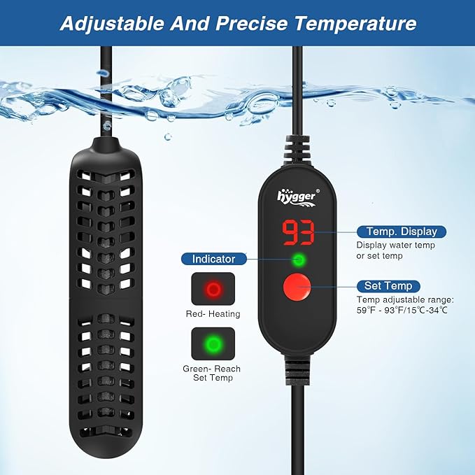 hygger 25W Small Aquarium Heater, Betta Fish Tank Heater with Adjustable Temperature External Controller and Over-Temperature Protection, for 5-10 Gallons Freshwater & Saltwater Fish Tank Turtle Tank