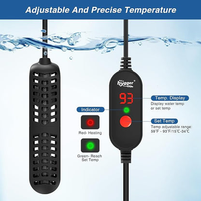 hygger 25W Small Aquarium Heater, Betta Fish Tank Heater with Adjustable Temperature External Controller and Over-Temperature Protection, for 5-10 Gallons Freshwater & Saltwater Fish Tank Turtle Tank