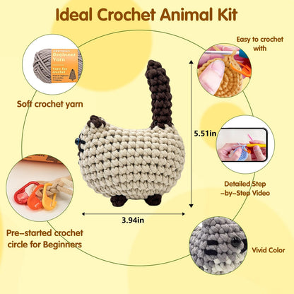 Zepiany Crochet Kit for Beginners, Crochet Cat Beginner Crochet Kit for Adults, Amigurumi Crochet Animals Cat Crafts Crochet Kits, Easy Knitting Kit Galentines Day Gifts