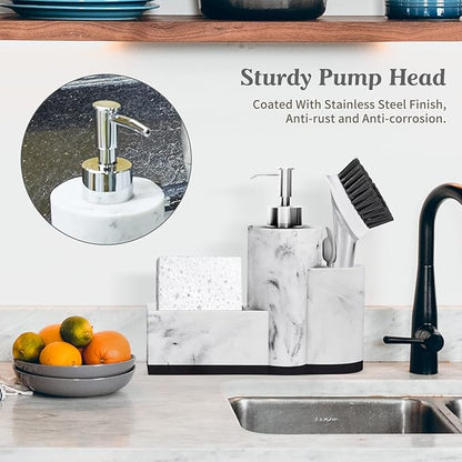 zccz Soap Dispenser with Sponge Holder and Brush Holder, Marble Pattern Kitchen