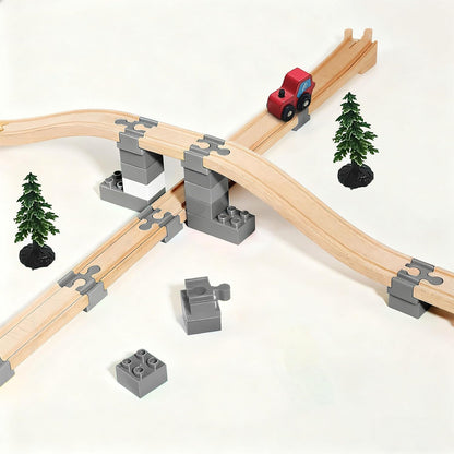 Wooden Train Track Accessories, 32Pcs, Wooden Track Connector, Train Toys Expansion Pack for Major Brands, Wood Train Track, Christmas Birthday Gift for Girls & Boys