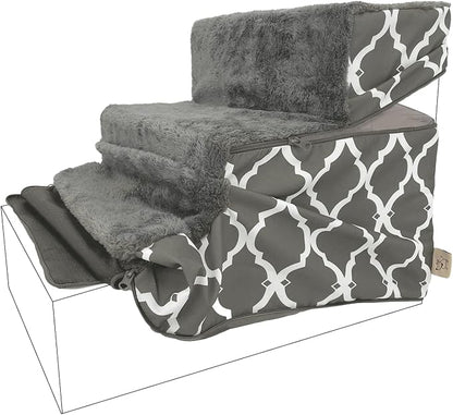 Best Pet Supplies Non-Slip Foam Dog Stair & Pet Ramp, Balanced Indoor Step Support - Foldable Stair Cover, Gray Lattice, 3-Step