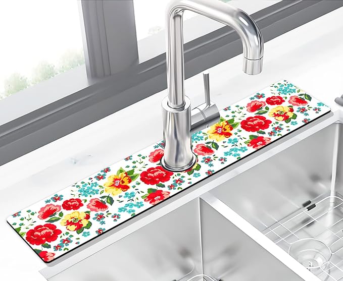 Kitchen Sink Splash Guard Faucet Mat -2 PC Super Absorbent Fast Drying Mat Sink
