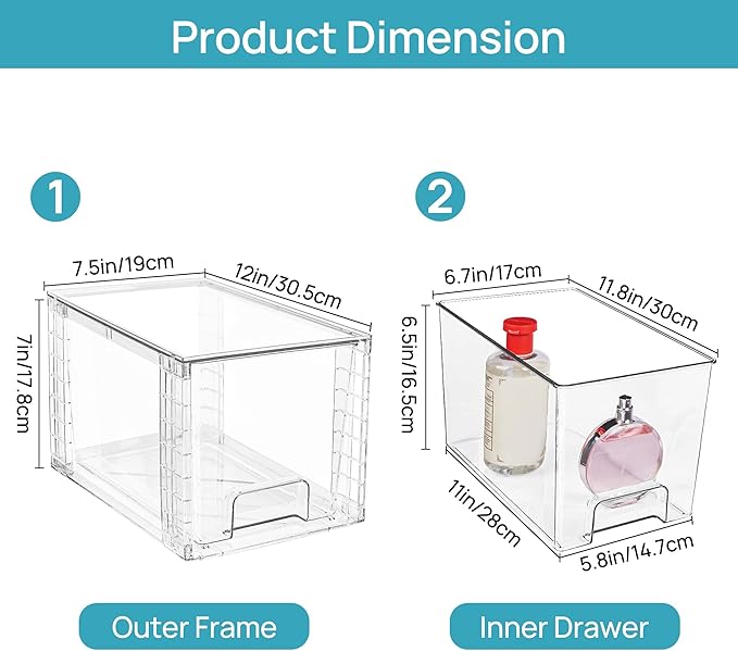 Vtopmart 4 Pack Large Stackable Storage Drawers, Easily Assemble Acrylic