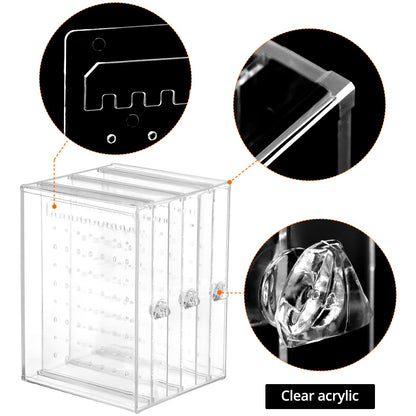 QWORK Clear Acrylic Jewelry Storage Box - Earring Display Stand Holder with 3 Vertical Slide-Out Drawers, 216 Earring Holes & 36 Necklace Grooves