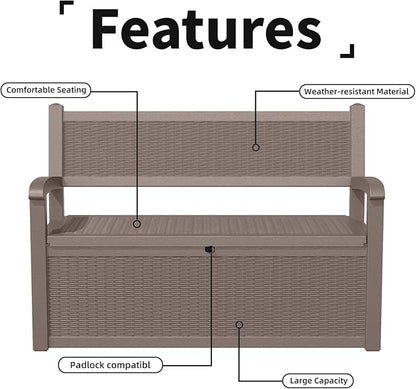 80 Gallon Outdoor Storage Bench Deck Box Waterproof Lockable,Outdoor Storage Furniture for Patio,Garden and Porch,Tools and Cushions（ Grey）
