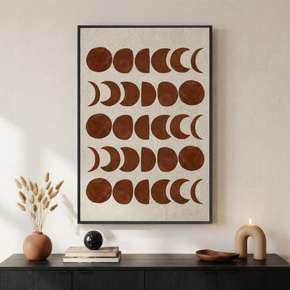 Framed Mid Century Modern Moon Phase Wall Art for Living Room, Neutral Brown Beige Boho Geometric Print Canvas Artwork for Walls, Vertical Pictures Wall Decor for Bedroom Home Office Hallway, 24x36 In