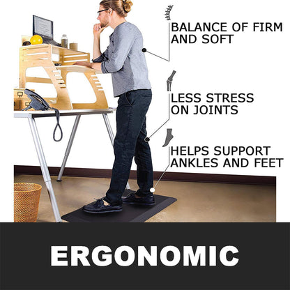 1" Extra Thick Anti Fatigue Kitchen Floor Mat Comfort Standing Mat 17'' x 30'', Office Standing Desk Mat, Kitchen Rug, Massage Points Comfort Mat, 140D high Density PU Foam (Black)
