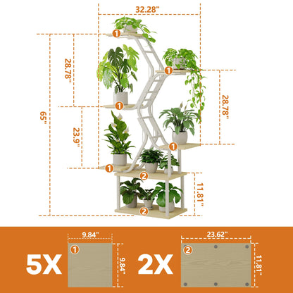 MemoCastle White Plant Shelves with Grow Lights: 7-Tier 65" Tall Modern Plant Stand for Indoor Corners, Living Room Display or Bedroom Gardening Rack