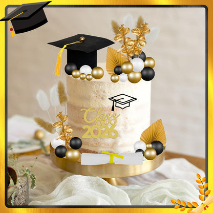41 Pcs Graduation Cake Decorations Kit Including Class of 2026 Graduation Cake Topper Graduation Cap Diploma Folding Fan Cake Balloon Topper Foxtail Grass for Senior College Grad Congratulations Party
