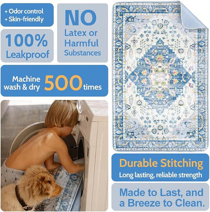 Washable Pee Pads for Dogs, 2 Pack Reusable Puppy Training Pads 48"x32" Super Absorbent Waterproof Dog Training Pads, Non-Slip Potty Pads, Whelping Pads Litter Mat Blue Medallion