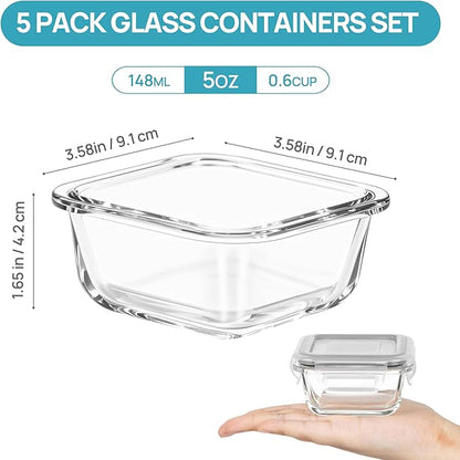 Vtopmart 5Pack 5oz Small Glass Storage Containers