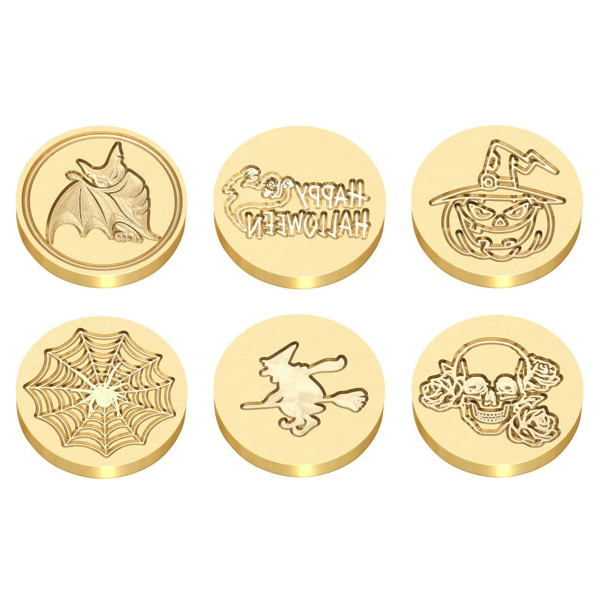 Yoption 6 Pcs Wax Seal Stamp Set, Halloween Sealing Wax Stamps Kit, Wooden Handle with Brass Head for Halloween Invitation Gift Cards
