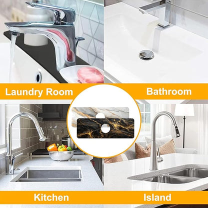 2 Pack Marble Texture Sink Splash Guard Faucet Mat Liquid Gold Marble Texture