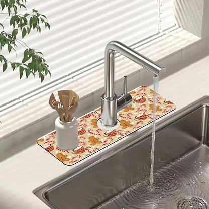 Chrismas Sink Splash Guard Faucet Mat Christmas Absorbent Fast Drying Mat Sink