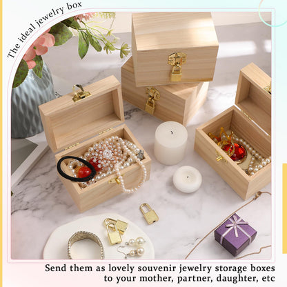 CroBlissful 36 Set 72 Pcs Unfinished Wooden Box with Hinged Lids and Mini Padlock Locks with Keys Unfinished Wood Treasure Chest Box for Craft Gift Jewelry Desktop Storage (Classic)