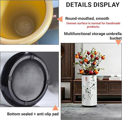 Ceramic Umbrella Stand Umbrella Holder for Entryway Hand-Made Umbrella Stand Barrels Umbrella Holder Cane Floor Standing Vase Ceramic Storage Bucket for Home Office Entrance Indoor.(Gray 2022)