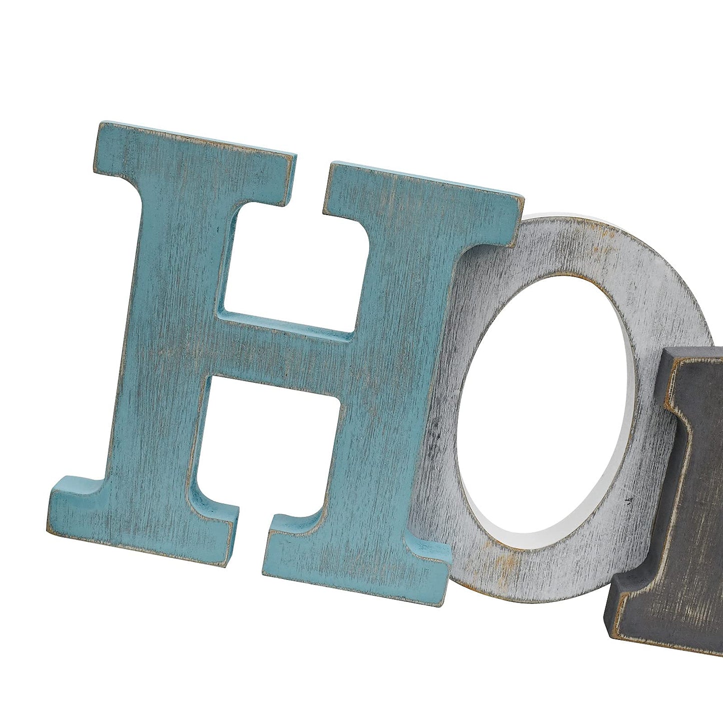 Linfevisi Wooden Home Sign Aqua Hanging Block Letters Sign Rustic Freestanding Wood Word Decor Decorative Home Table Sign Cutout Word Art Wall Decor (Home)