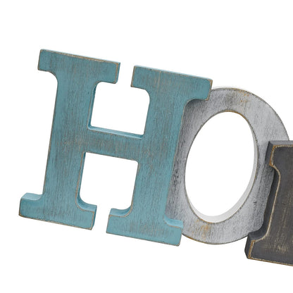 Linfevisi Wooden Home Sign Aqua Hanging Block Letters Sign Rustic Freestanding Wood Word Decor Decorative Home Table Sign Cutout Word Art Wall Decor (Home)
