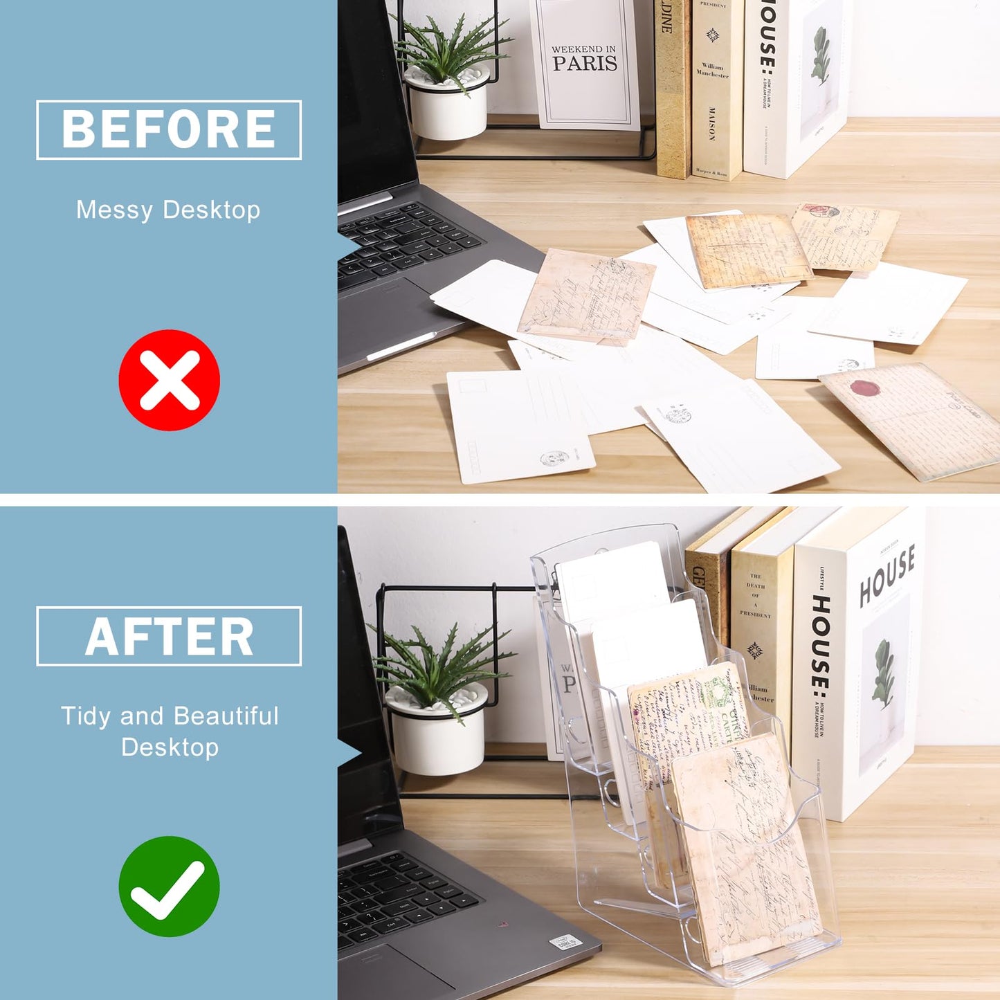 xydstay Acrylic Brochure Holder 4 x 9 Inches, 4 Tier Magazine Holder Brochure Display Stand, Clear Pamphlet Flyer Holder, Literature Booklet Holder for Countertop or Wall Mount Use, 2 Pack