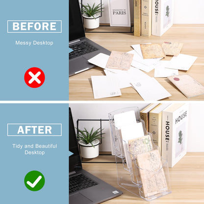 xydstay Acrylic Brochure Holder 4 x 9 Inches, 4 Tier Magazine Holder Brochure Display Stand, Clear Pamphlet Flyer Holder, Literature Booklet Holder for Countertop or Wall Mount Use, 2 Pack