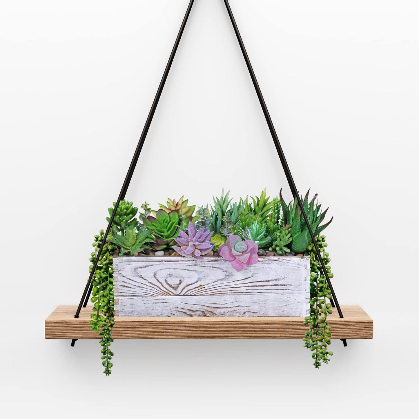 Winlyn 19 Pcs Assorted Artificial Succulents in Rectangular Wooden Pot Succulents Garden in Wood Planter Box Potted Succulents Plants Arrangement for Table Centerpiece Windowsill Greenery Decor