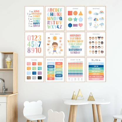 BigWig Prints Educational Posters for Toddlers - Learning Posters for Toddlers 1-3, Montessori Room Essentials, Montessori Wall Decor, Learning Signs for Wall, Preschool - Unframed Set of 12 (8x10)