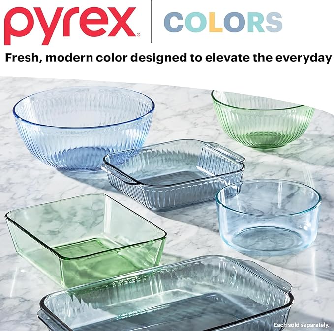 Pyrex Colors Tinted Small/Medium/Large Food Storage Container Set, Snug Fit