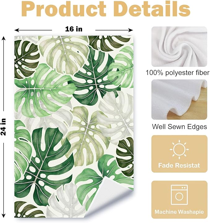 Boho Tropical Kitchen Towels Set of 2, Palm Leaf Botanical Dish Tea Towels