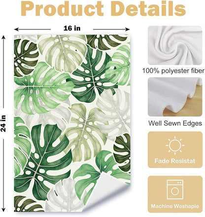 Boho Tropical Kitchen Towels Set of 2, Palm Leaf Botanical Dish Tea Towels