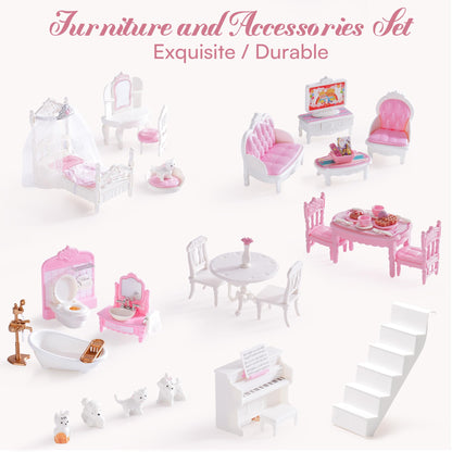 ROBUD Wooden Dollhouse, Doll House Playset with 24-pcs Exquisite Accessories, Working Elevator, Gift for Ages 3+