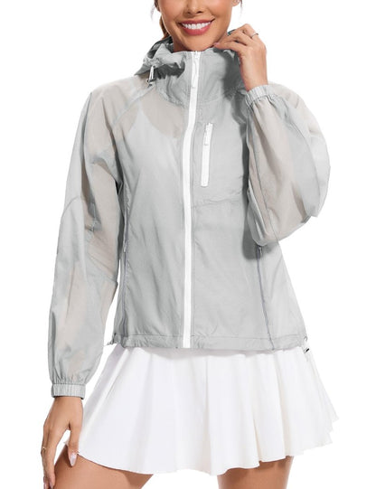 Avoogue Running Jackets for Women Lightweight Full Zip Cropped Workout Jacket Sun Protection Clothing Women Gray M