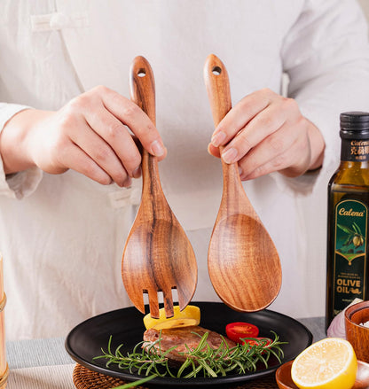 YXE Wooden Salad Bowl Set, 9.45 inch*2.75 inch Acacia Wood Large Salad Serving Bowl with Salad Spoon and fork for Mixing Fruits Cereal Pasta Salad,Pasta-(3 Piece Large Salad Bowl Set) (1, 9.45in)