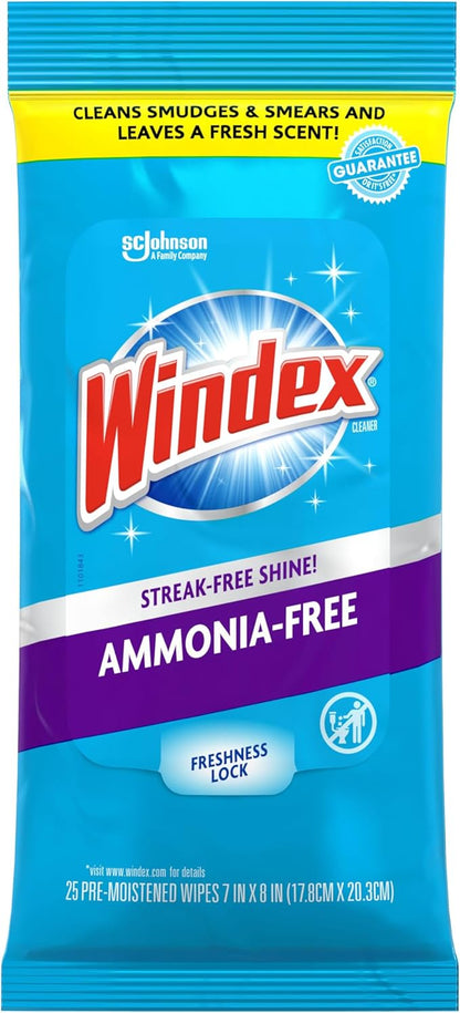 Windex Wipes Glass Cleaning Ammonia Free, Pre-Moistened Wipes