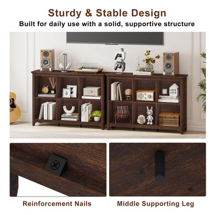 BON AUGURE 6 Cube Storage Organizer Book Shelf, Horizontal Bookshelf with Round Corners, Rustic Low Wooden Bookcase for Living Room, Bedroom, Office - Brown Cherry, 43" Wide