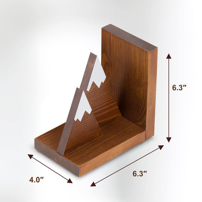 Waratah Designs Mountain Bookends - Wooden Non Slip Decorative Bookends for Heavy Books - Rustic Office Decor