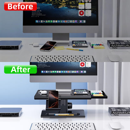 nediea Computer Monitor Stand Riser,Height Adjustable Laptop Stand with Drawer & Phone Holder,Desktop Storage Stand for Printer,Desk Organizer for Office & Home Supplies