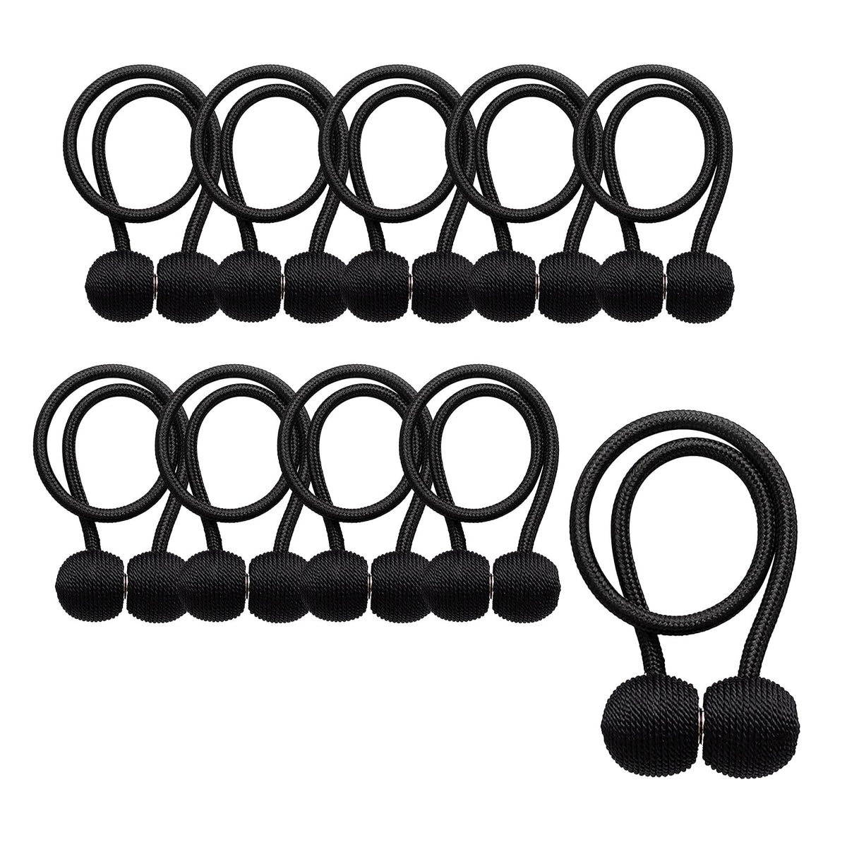 YERGOFE Magnetic Curtain Tiebacks 10 Pack, Strong Magnet Curtain Tie Backs No Drilling, Decorative Drapery Holdbacks for Window Curtains, Black Curtain Ties for Bedroom Living Room Office (Black)