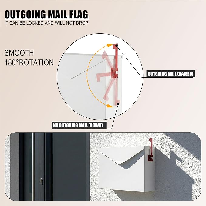 White Large Capacity Wall Mount Mailbox with Outgoing Mail Flag, 14.2”x10.4”x4.3” Steel Mail Box for Outside, Rust-Proof Galvanized Steel Post Box, Quiet Stay-Open Lid Smooth Operation Mailboxes