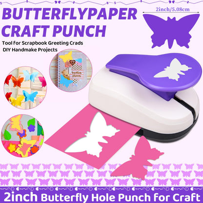 Butterfly Punch 2 Inch, Butterfly Craft Puncher for Card Making DIY Albums, Butterflies Hole Shape Punches for Paper Crafting, Craft Lever Butterflies Punch Handmade
