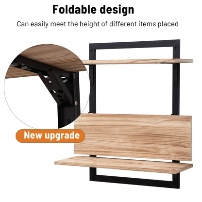 Wodhels 24-Inch Floating Shelves for Wall，3-Tier Wooden Wall Mounted Kitchen Shelves with Foldable Brackets,Hanging Wall Shelves for Living Room, Coffee Bar，Bedroom, Bathroom,Rustic Brown