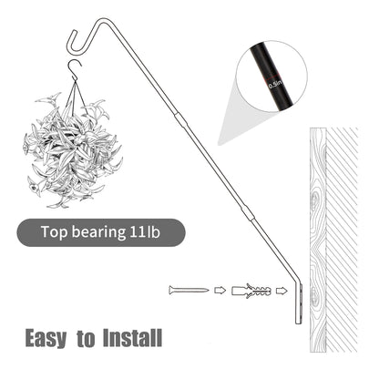 Juegoal Heavy Duty Deck Hook, 25 Inch or 36 Inch Wall Mounted Extended Reach Deck Hook Wall Pole Plant Bracket for Hanging Bird Feeder, Plants, Suet Baskets, Lanterns, Wind Chimes