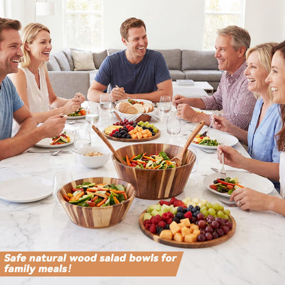 LemonRoad 2 Sets 10" 12" Large Wooden Salad Bowls Set Acacia Wooden Mixing Serving Bowls Decorative with Serving Utensils and Cover for Fruits Salad Pasta Kitchen Party