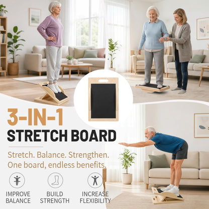 Foxellent Wooden Slant Board & Calf Stretcher, 3-in-1 Balance Board