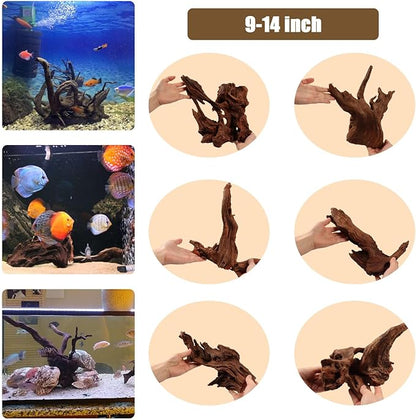 LYPHARD AQUARIUMS Natural Driftwood for Aquarium Decor, 2 Pieces 9-14" Large Assorted Branch Decorations for Reptile Hide, Fish Tank