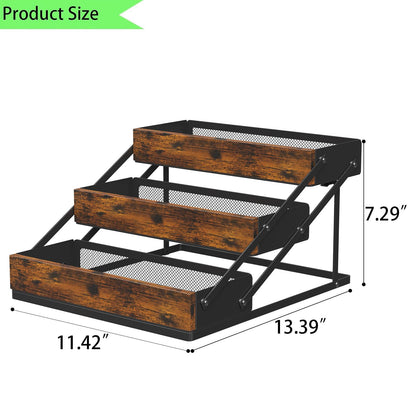 KOKSTOP 3 Tier Spice Rack Organizer for Cabinet, Foldable Spice Rack for Countertop, Cabinet Drawers Rustic Wooden Seasoning Spice storage for Kitchen Station, Pantry, Home - 1PC